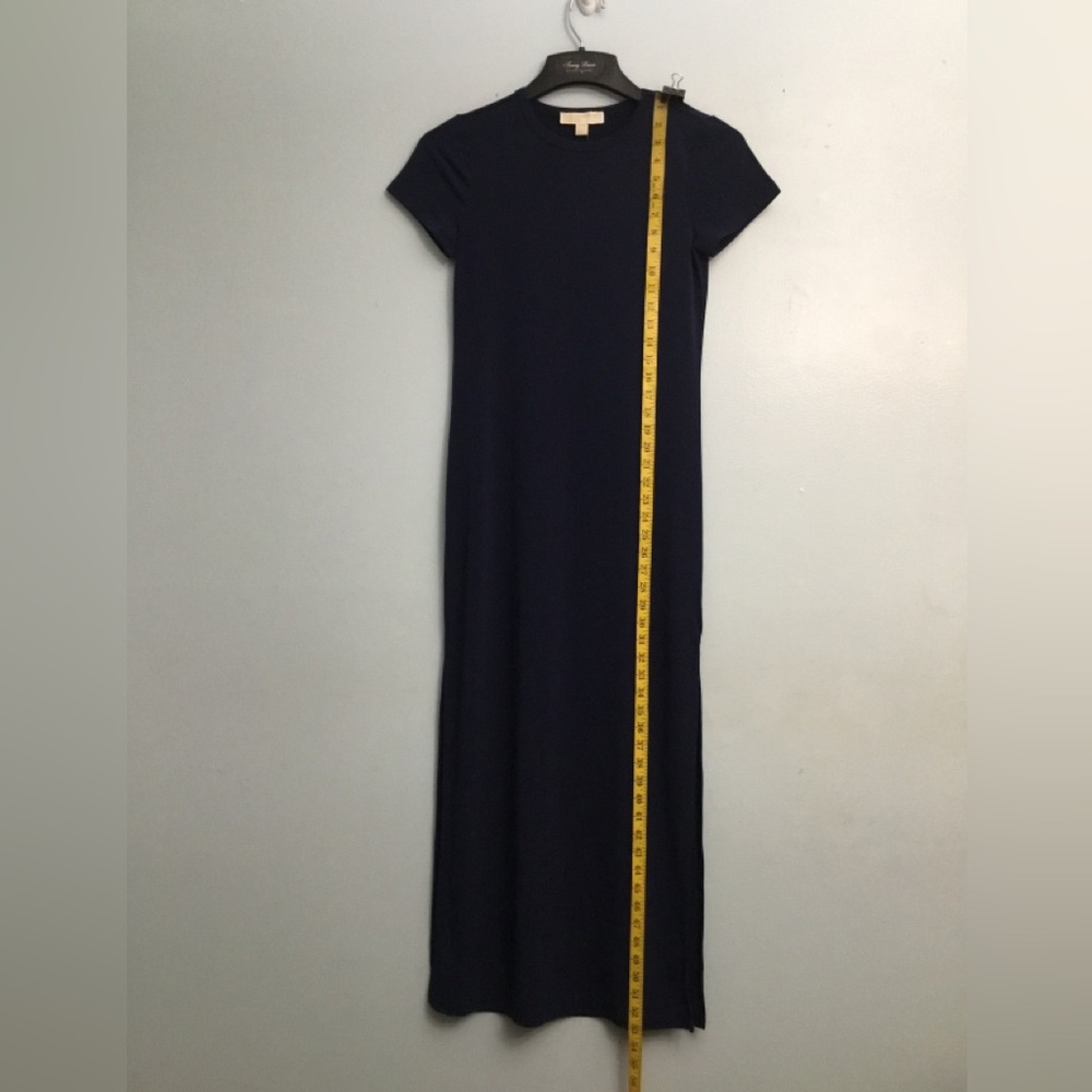 Michael Kors Blue Sheath Maxi Dress with Cap Sleeves